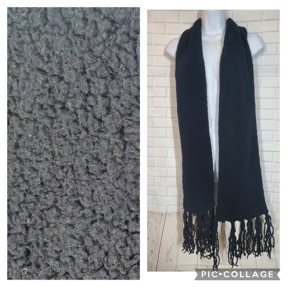 Black Chenille Fringe Scarf - Picture 1 of 10